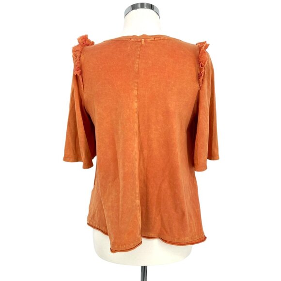 Eri + Ali Anthropologie Ruffle Shoulder Short Sleeve Shirt Orange Size Small - Picture 5 of 11